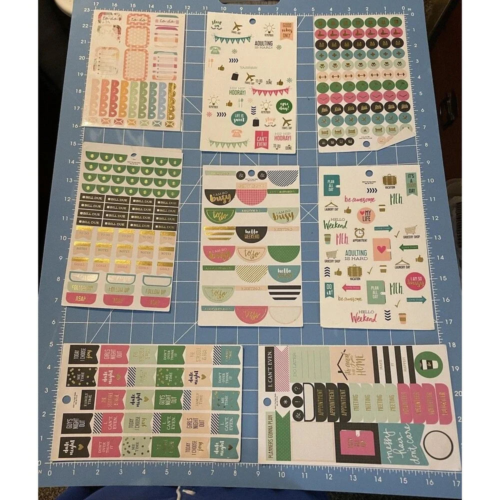 Happy Planner Pen Gear Office Stickers & Weekly Schedule Refill Lot Light Use